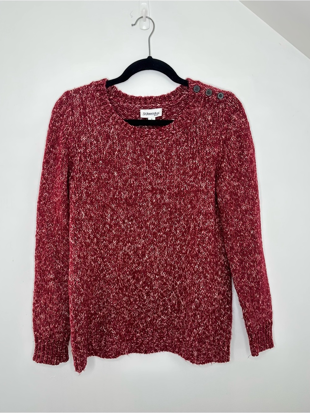 St John’s Bay Women’s Medium Burgundy Maroon Button Shoulder Knit Sweater